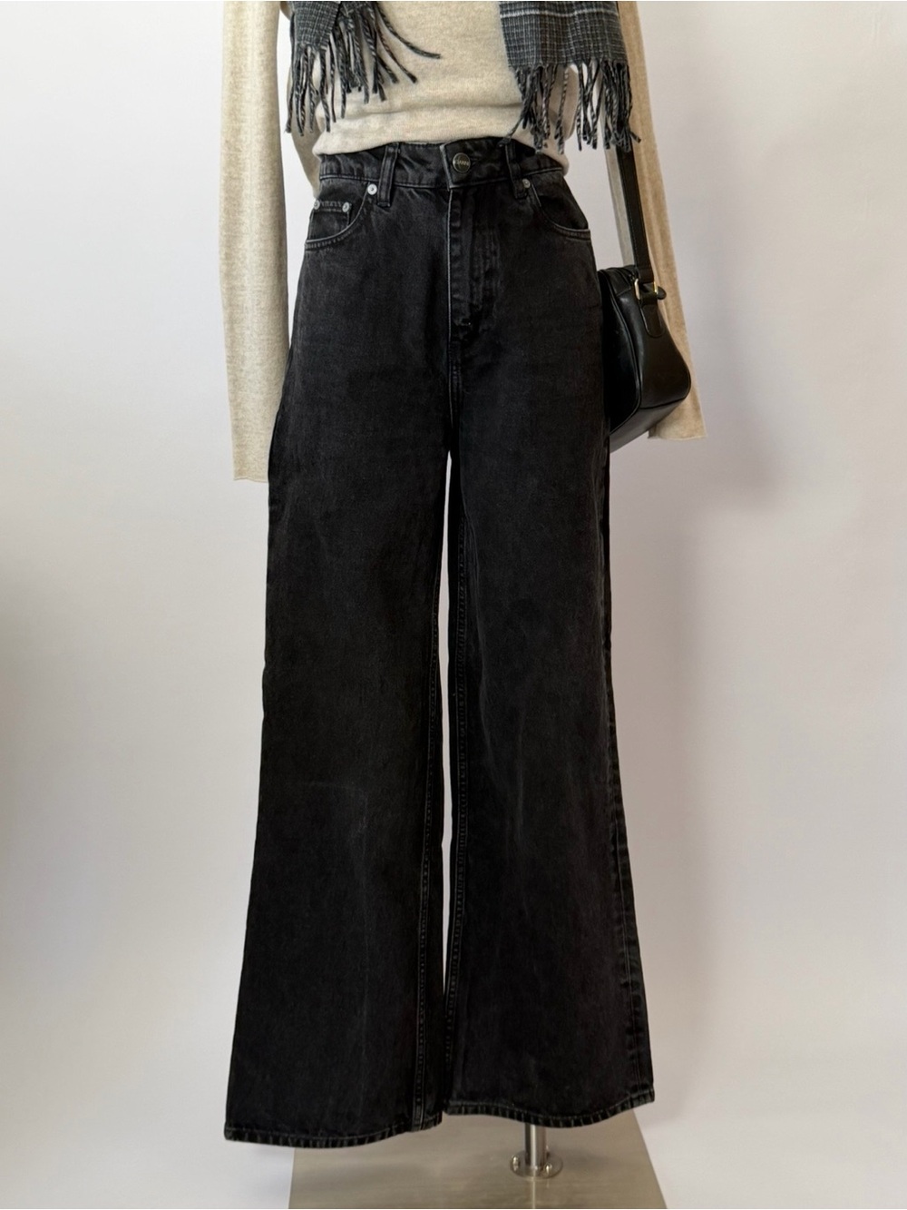 GANNI Magny Wide Leg Jeans in Washed Black High Waisted. - Picture 6 of 12